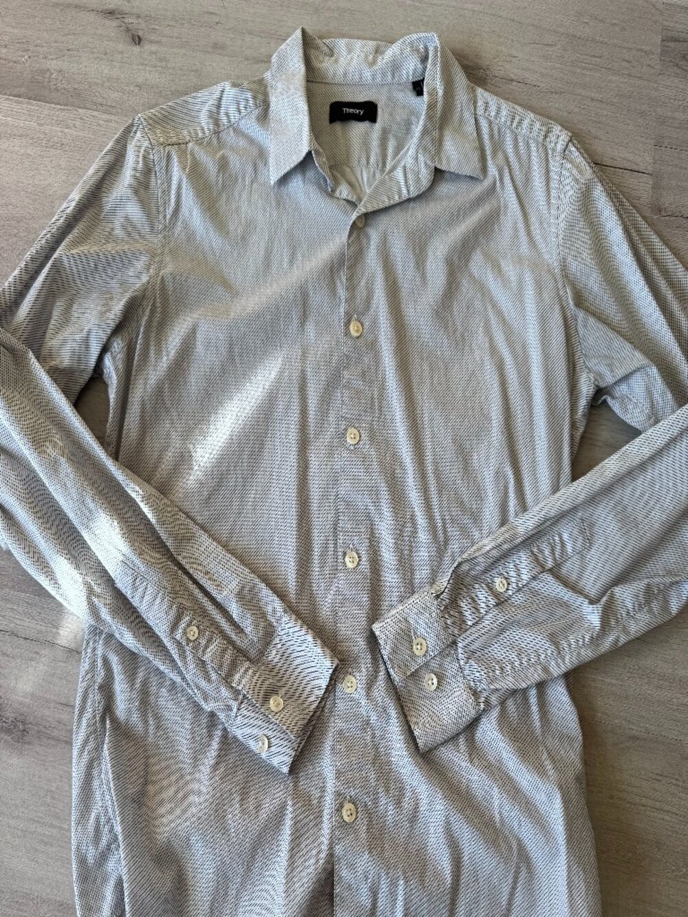 Theory Zack Slim Fit Shirt Navy Micro Dot Print XS